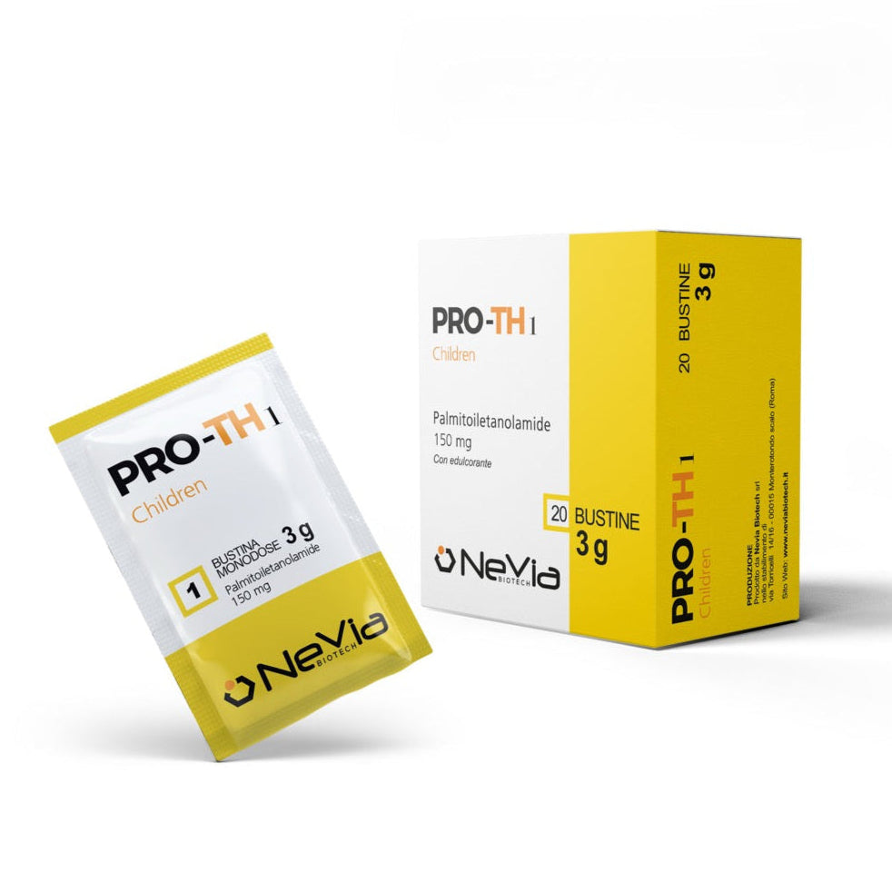 Nevia Biotech PRO-TH 1 children box and sachet for chronic respiratory inflammation